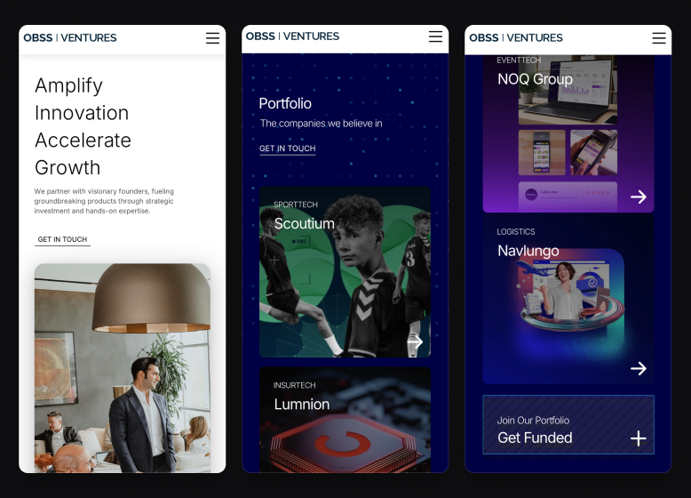 OBSS Ventures responsive homepage screens