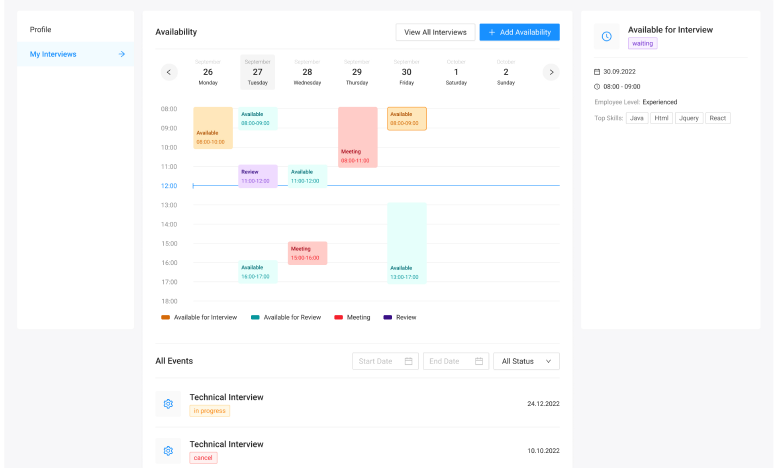 Technologist interview coordination calendar